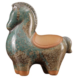 创意新中式陶瓷简约钧瓷马摆件马上成功客厅书房办公室桌面装饰品