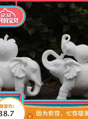 石雕汉白玉大象石头象一对电视柜玄关摆件礼品工艺品小象家居饰品