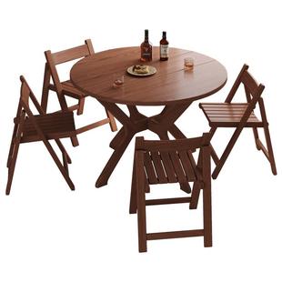 法莎蒂实木折叠圆桌家用小户型餐桌新中式靠边站可折叠饭桌圆形桌