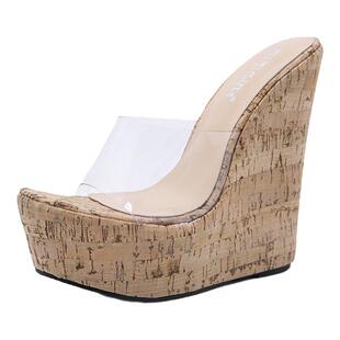 欧美风百搭坡跟凉拖鞋15cm超高跟鞋恨天高女防水台松糕跟女鞋夜店