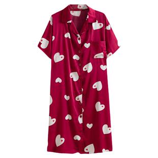 夏天冰丝薄款大码睡裙女200斤短袖睡衣韩版胖mm孕妇连衣裙家居服