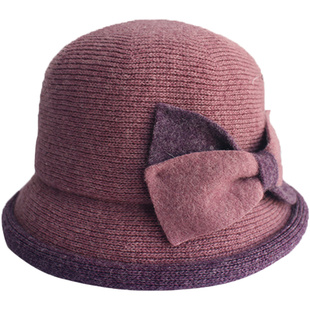 帽子女冬妈妈款全羊毛中老年人针织帽冬天保暖加绒加厚渔夫帽冬季