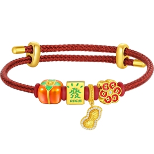 潮宏基好事发生s925银手链银饰手绳发财钱币皇冠送女友礼物可DIY