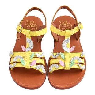 54 Little现货法国POM D'API SS25春夏儿童花朵彩编织条露趾凉鞋
