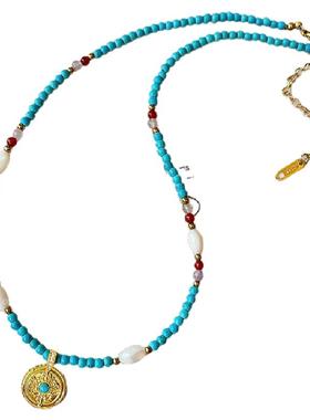 精致独特~蓝色串珠珍珠项链绝了