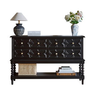 法式黑色实木玄关柜复古客厅过道中古风斗柜隔断柜屏风靠墙置物台