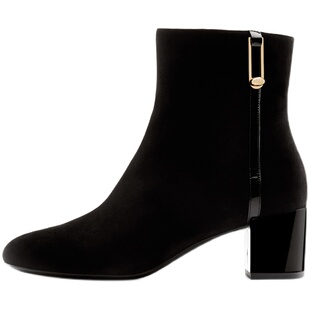 露娜STELLA LUNA秋冬简约绒面圆头粗高跟短筒时装靴女SLP318103