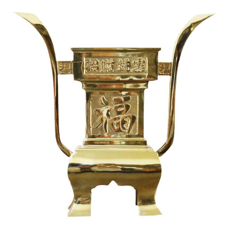 方型家用佛前五供套装摆件纯铜烛台民间祭祀五供鼎式方香炉供族谱