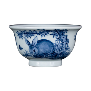 钟家窑陶瓷主人杯 景德镇柴窑青花瓷手绘桂花玉兔预售3月10号发货