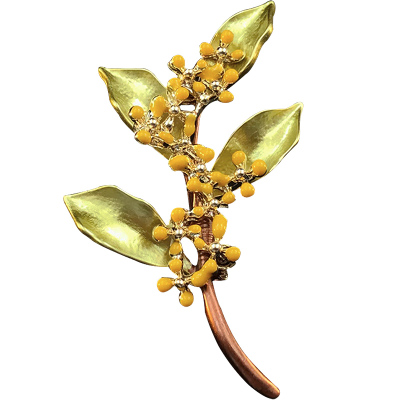 米小图复古珐琅桂枝花朵胸针
