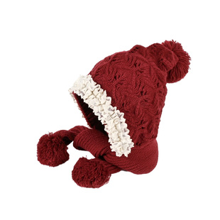 宝宝帽子冬季针织一体围脖帽加厚保暖蕾丝边可爱小公主毛线护耳帽