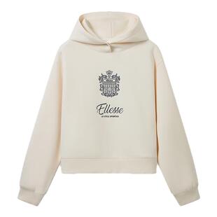 ellesse小贝壳连帽运动卫衣女春秋老钱风网球印花刺绣风上衣