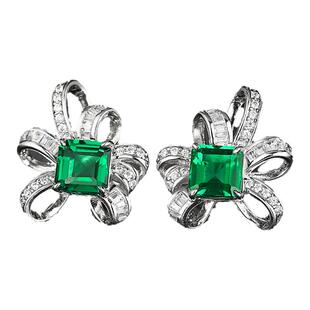 【SOOMI山桃草】925银培育沃顿绿祖母绿耳钉时尚个性花型耳环女