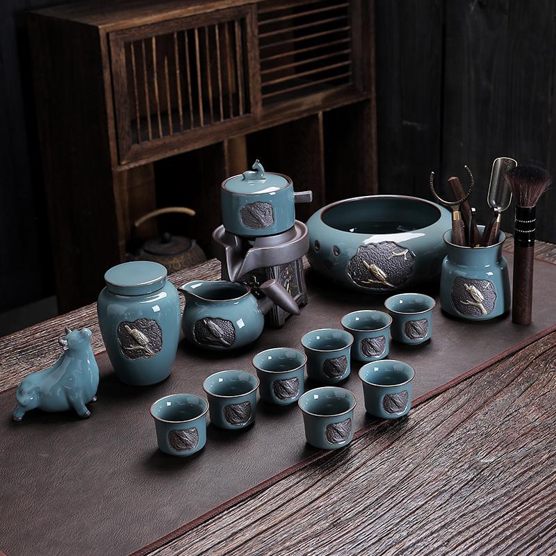 哥窑茶具套装家用简约懒人石磨茶漏自动茶叶过滤网泡茶神器功夫茶