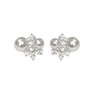 方糖家 温柔显白曼塔玫瑰色珍珠锆石耳钉耳环2025新款爆款高级感