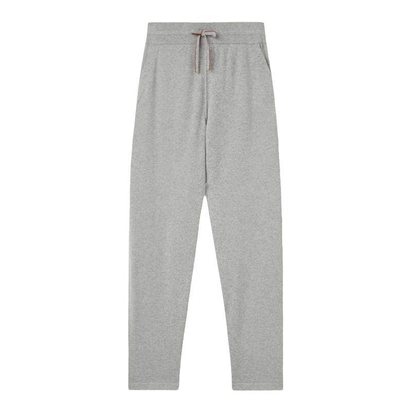Loro Piana/诺悠翩雅男裤小山羊绒平针针织抽绳灰色运动裤长裤