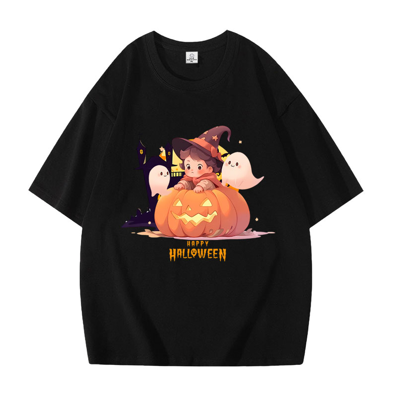 万圣节Halloween南瓜小幽灵周边搞怪印花纯棉短袖T恤情侣休闲穿搭