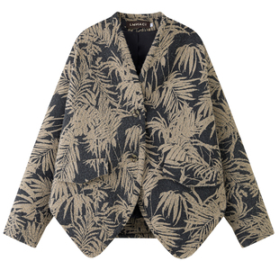 洛边 扶光锦瑟 原创设计师款复古提花夹克外套宽松蝙蝠袖上衣女