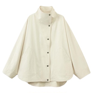 FANLE STUDIOS高密抗起球ROW风垂荡立领蝙蝠袖短款高级感风衣外套