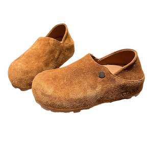 2025新款翻毛皮真皮大头卡皮巴拉厚底松糕一脚蹬乐福鞋勃肯鞋女鞋