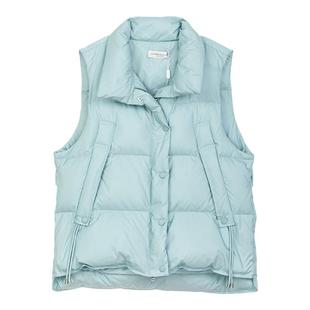 诗梦女装秋冬蓝绿色无袖羽绒马甲外套防风立领宽松减龄休闲百搭
