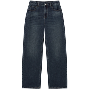 热风女士加绒牛仔裤2025年冬季新款时尚阔腿牛仔裤直筒磨毛牛仔裤