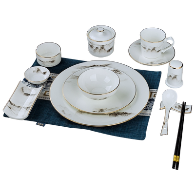 亚彩骨瓷中式摆台餐具套装