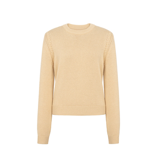 VER TOW【暖沙时光】裸杏色圆领女针织衫 2026春羊毛混纺简约休闲