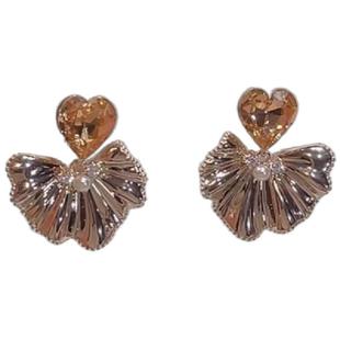 2026新款咖金色爱心树叶流苏耳钉小众设计感高级气质耳环百搭耳饰