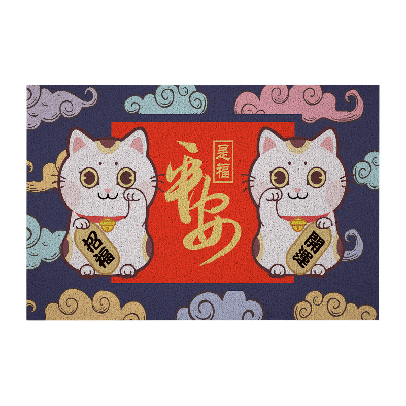 招财猫入户门地垫pvc丝圈脚垫子进门地毯 防滑耐脏可裁剪门垫除尘