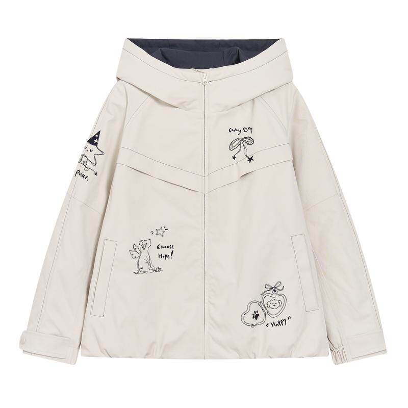 【萌愈】紫涵学院风棉服外套女2026冬季新款减龄小狗挂件绣花棉衣