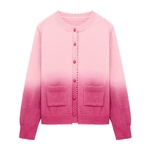 Basic House/百家好韩版渐变撞色毛衣25冬季慵懒风圆领开衫外套女