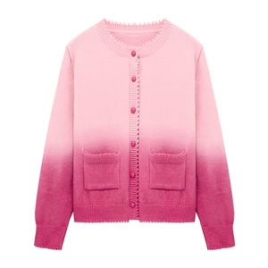 Basic House/百家好韩版渐变撞色毛衣25冬季慵懒风圆领开衫外套女