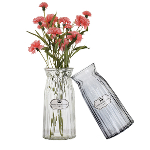 折纸玻璃花瓶欧式简约几何创意竖棱插花容器透明彩色客厅大号摆件