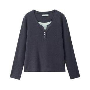 佐丹奴假两件针织衫女2026年春新款软糯撞色宽松圆领上衣13355776