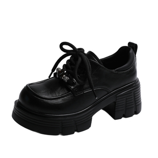 小皮鞋女2025秋冬新款英伦风加绒黑色百搭松糕增高jk鞋厚底乐福鞋