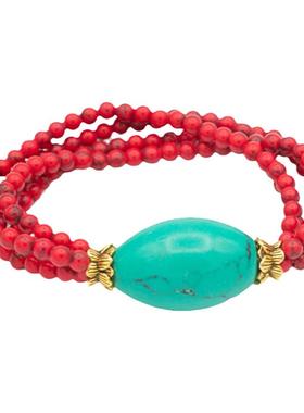 女士蓝色石头合金民族风多层手链