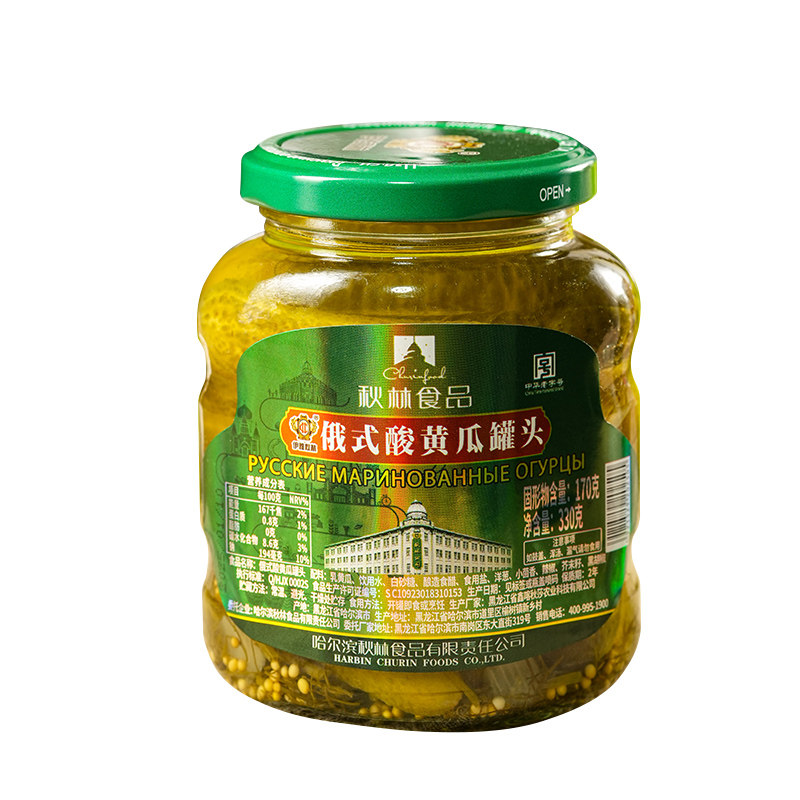 秋林食品公司 伊雅秋林 俄式酸黄瓜罐头330g 0脂肪0色素0防腐剂