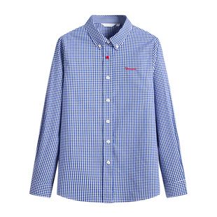 Navigare意大利小帆船秋季纯棉长袖衬衫女士2025新款薄款格子衬衣