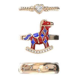 LAZYSURI懒苏芮星运福马三合一小马戒指女款开口珐琅叠戴新年红色