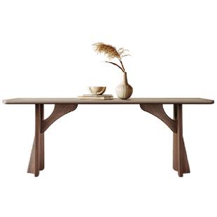 奥古斯特中古洞石岩板餐桌小户型全托饭桌6人长方形岩板实木餐桌