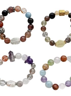 夏季新款天然多宝水晶手串海蓝宝情侣款紫水晶蓝水晶手饰明星同款