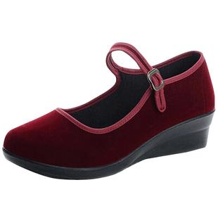 老北京布鞋女鞋中跟单鞋坡跟黑一代工装工作鞋红色舞蹈妈妈跳舞鞋