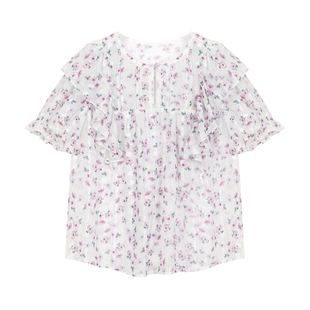 秋水伊人荷叶边别致漂亮碎花衬衫女2025年夏季新款温柔气质上衣