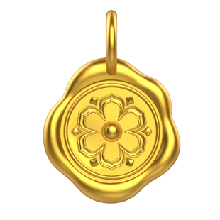 黄金情人节送女友礼物印章金饼吊坠足金女项链莲花锁骨链藏式实心