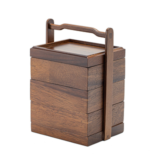 中式胡桃木手提果盒多层分格茶点盘家用年货零食干果盘茶配件收纳