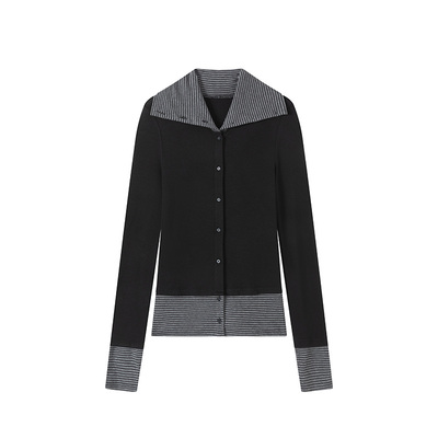 条纹拼接弹力针织打底上衣