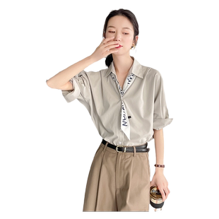 高级感衬衫女设计感小众轻熟风休闲通勤职业气质短袖polo衬衣夏季