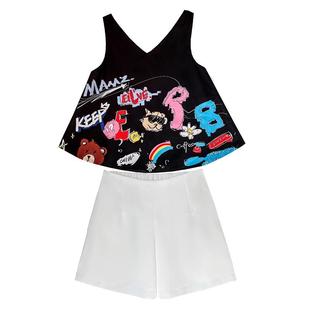 夏装洋气减龄名媛小香风无袖短裤背心套装裙小清新显瘦时尚两件套