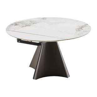 顾家家居意式轻奢设计质感岩板餐桌方变圆功能餐桌可伸缩餐桌7150